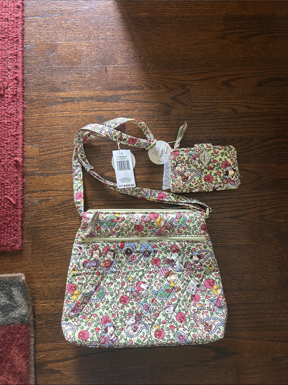 Vera Bradley SNOOPY and friends Multi Floral Crossbody with Matching Wristlet